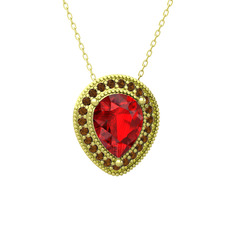Garnet ve dumanlı kuvars 18 ayar altın kolye (40 cm gümüş rolo zincir)