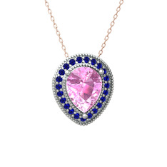 Esinti Kolye - Pembe kuvars ve lab safir 18 ayar beyaz altın kolye (40 cm rose altın rolo zincir) #148btkb