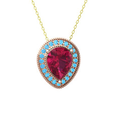 Rodolit garnet ve akuamarin 18 ayar rose altın kolye (40 cm altın rolo zincir)