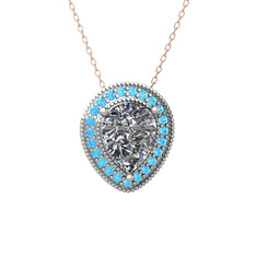 Esinti Kolye - Swarovski ve akuamarin 8 ayar beyaz altın kolye (40 cm rose altın rolo zincir) #14u1e21