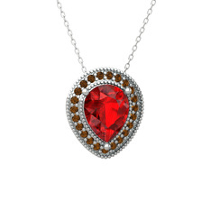 Garnet ve dumanlı kuvars 8 ayar beyaz altın kolye (40 cm gümüş rolo zincir)