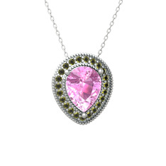 Esinti Kolye - Pembe kuvars ve peridot 14 ayar beyaz altın kolye (40 cm beyaz altın rolo zincir) #14ydmog