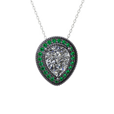 Esinti Kolye - Swarovski ve yeşil kuvars 925 ayar siyah rodyum kaplama gümüş kolye (40 cm beyaz altın rolo zincir) #150367k