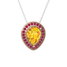 Esinti Kolye - Sitrin ve rodolit garnet 14 ayar rose altın kolye (40 cm beyaz altın rolo zincir) #153srgk