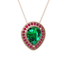Esinti Kolye - Yeşil kuvars ve rodolit garnet 18 ayar rose altın kolye (40 cm rose altın rolo zincir) #156ltkr