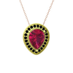 Esinti Kolye - Rodolit garnet ve siyah zirkon 8 ayar altın kolye (40 cm gümüş rolo zincir) #15mmft2