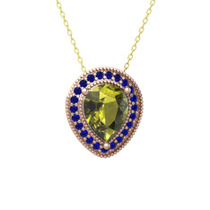 Esinti Kolye - Peridot ve lab safir 18 ayar rose altın kolye (40 cm altın rolo zincir) #15po96a