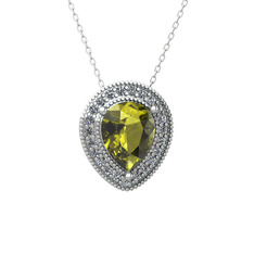 Peridot ve swarovski 18 ayar beyaz altın kolye (40 cm beyaz altın rolo zincir)