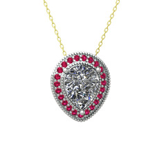Esinti Kolye - Swarovski ve rodolit garnet 14 ayar beyaz altın kolye (40 cm altın rolo zincir) #15rgp3t