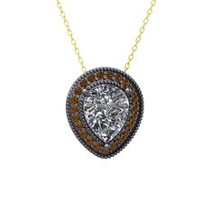 Swarovski ve dumanlı kuvars 925 ayar siyah rodyum kaplama gümüş kolye (40 cm altın rolo zincir)