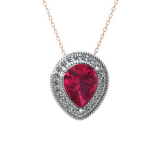 Rodolit garnet ve swarovski 14 ayar beyaz altın kolye (40 cm rose altın rolo zincir)