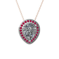 Beyaz zirkon ve rodolit garnet 14 ayar beyaz altın kolye (40 cm rose altın rolo zincir)