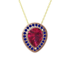Esinti Kolye - Rodolit garnet ve lab safir 18 ayar rose altın kolye (40 cm altın rolo zincir) #16u43pt