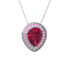 Esinti Kolye - Rodolit garnet ve pembe kuvars 14 ayar beyaz altın kolye (40 cm rose altın rolo zincir) #1796nl9
