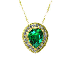 Esinti Kolye - Yeşil kuvars ve swarovski 14 ayar altın kolye (40 cm altın rolo zincir) #17t6woh