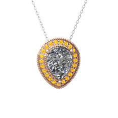 Swarovski ve sitrin 14 ayar rose altın kolye (40 cm beyaz altın rolo zincir)