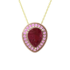 Esinti Kolye - Kök yakut ve pembe kuvars 14 ayar rose altın kolye (40 cm altın rolo zincir) #18mr11s