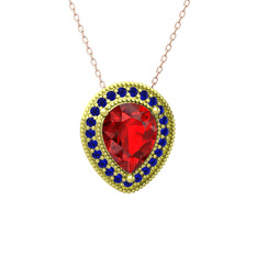 Garnet ve lab safir 8 ayar altın kolye (40 cm rose altın rolo zincir)