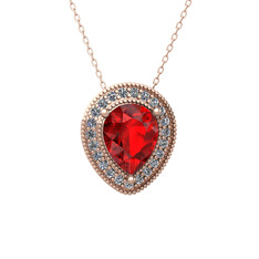 Esinti Kolye - Garnet ve beyaz zirkon 925 ayar rose altın kaplama gümüş kolye (40 cm rose altın rolo zincir) #18r46a