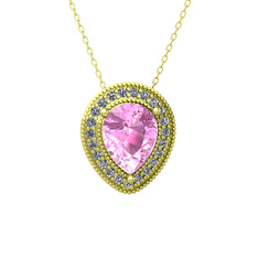 Esinti Kolye - Pembe kuvars ve swarovski 14 ayar altın kolye (40 cm altın rolo zincir) #18r4z8b