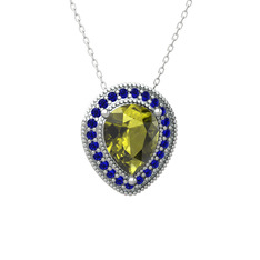 Esinti Kolye - Peridot ve lab safir 8 ayar beyaz altın kolye (40 cm gümüş rolo zincir) #18rdm0w