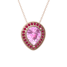 Esinti Kolye - Pembe kuvars ve rodolit garnet 18 ayar rose altın kolye (40 cm rose altın rolo zincir) #18ss6ey