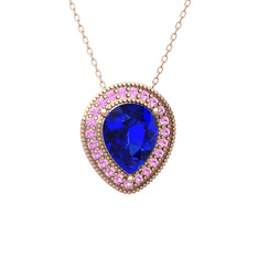 Esinti Kolye - Lab safir ve pembe kuvars 18 ayar rose altın kolye (40 cm rose altın rolo zincir) #18wwr9k