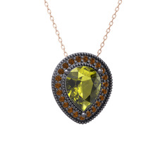 Esinti Kolye - Peridot ve dumanlı kuvars 925 ayar siyah rodyum kaplama gümüş kolye (40 cm rose altın rolo zincir) #19kw6jd