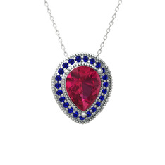 Esinti Kolye - Rodolit garnet ve lab safir 8 ayar beyaz altın kolye (40 cm beyaz altın rolo zincir) #19nl43k