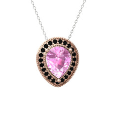 Esinti Kolye - Pembe kuvars ve siyah zirkon 18 ayar rose altın kolye (40 cm beyaz altın rolo zincir) #19wa8b6