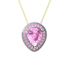 Esinti Kolye - Pembe kuvars 18 ayar beyaz altın kolye (40 cm altın rolo zincir) #19y2o4m