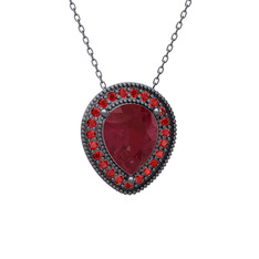 Esinti Kolye - Kök yakut ve garnet 925 ayar siyah rodyum kaplama gümüş kolye (40 cm gümüş rolo zincir) #1a2g48u