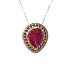 Rodolit garnet ve peridot 14 ayar rose altın kolye (40 cm gümüş rolo zincir)
