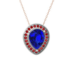Esinti Kolye - Lab safir ve garnet 14 ayar beyaz altın kolye (40 cm rose altın rolo zincir) #1an07oe