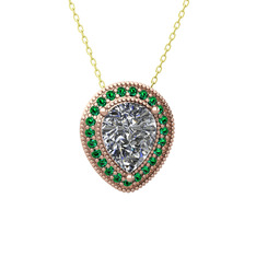 Esinti Kolye - Swarovski ve yeşil kuvars 8 ayar rose altın kolye (40 cm gümüş rolo zincir) #1ava8eg