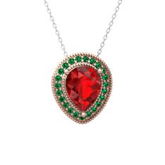 Garnet ve yeşil kuvars 8 ayar rose altın kolye (40 cm beyaz altın rolo zincir)