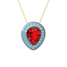 Garnet ve akuamarin 925 ayar gümüş kolye (40 cm altın rolo zincir)