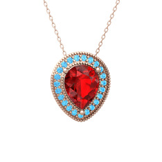 Garnet ve akuamarin 925 ayar rose altın kaplama gümüş kolye (40 cm rose altın rolo zincir)