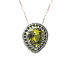 Peridot 925 ayar gümüş kolye (40 cm rose altın rolo zincir)