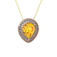 Sitrin ve swarovski 14 ayar rose altın kolye (40 cm altın rolo zincir)