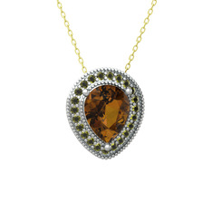 Esinti Kolye - Dumanlı kuvars ve peridot 14 ayar beyaz altın kolye (40 cm altın rolo zincir) #1bmu70d
