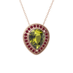 Esinti Kolye - Peridot ve kök yakut 8 ayar rose altın kolye (40 cm rose altın rolo zincir) #1bvw6l3