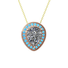 Swarovski ve akuamarin 14 ayar rose altın kolye (40 cm altın rolo zincir)