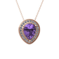 Ametist ve swarovski 925 ayar rose altın kaplama gümüş kolye (40 cm rose altın rolo zincir)