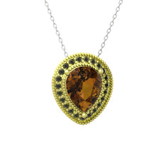 Dumanlı kuvars ve peridot 18 ayar altın kolye (40 cm gümüş rolo zincir)