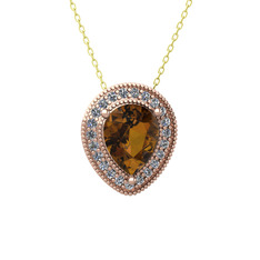 Esinti Kolye - Dumanlı kuvars ve swarovski 925 ayar rose altın kaplama gümüş kolye (40 cm altın rolo zincir) #1ch3tx1