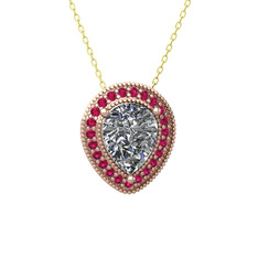 Swarovski ve rodolit garnet 18 ayar rose altın kolye (40 cm altın rolo zincir)