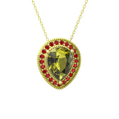 Peridot ve garnet 8 ayar altın kolye (40 cm altın rolo zincir)