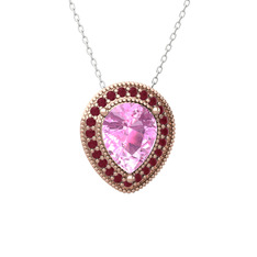 Esinti Kolye - Pembe kuvars ve kök yakut 18 ayar rose altın kolye (40 cm beyaz altın rolo zincir) #1d1v7gm