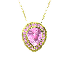 Pembe kuvars 18 ayar altın kolye (40 cm gümüş rolo zincir)